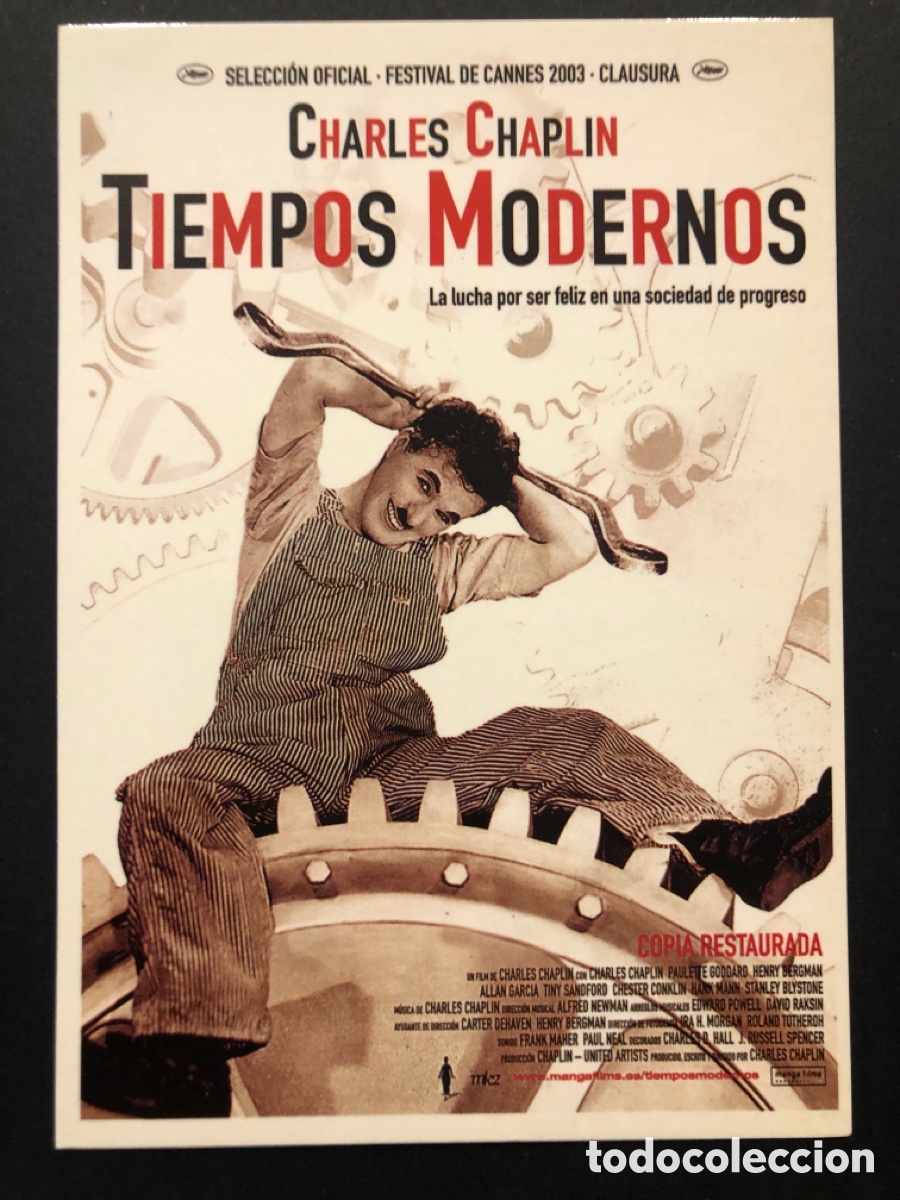 Cine: Tarjeta postal tiempos modernos charles Chaplin
