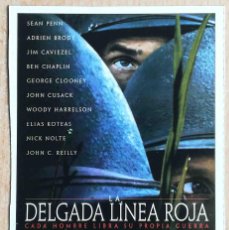 Cine: LA DELGADA LÍNEA ROJA. TERRENCE MALICK, 1998 (SEAN PENN, NICK NOLTE) PROGRAMA DE MANO GRAN CINEMA