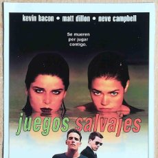 Cine: JUEGOS SALVAJES. 1998 (MATT DILLON, KEVIN BACON, NEVE CAMPBELL) PROGRAMA DE MANO GRAN CINEMA