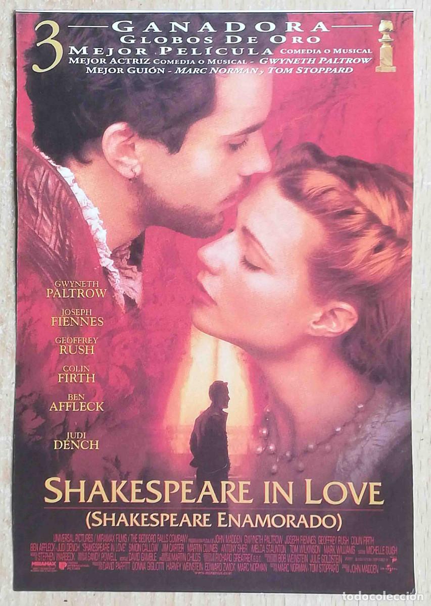 Cine: Shakespeare in love. 1998 (Gwynety Paltrow, Joseph Fiennes, G. Rush) Programa de mano revista cine