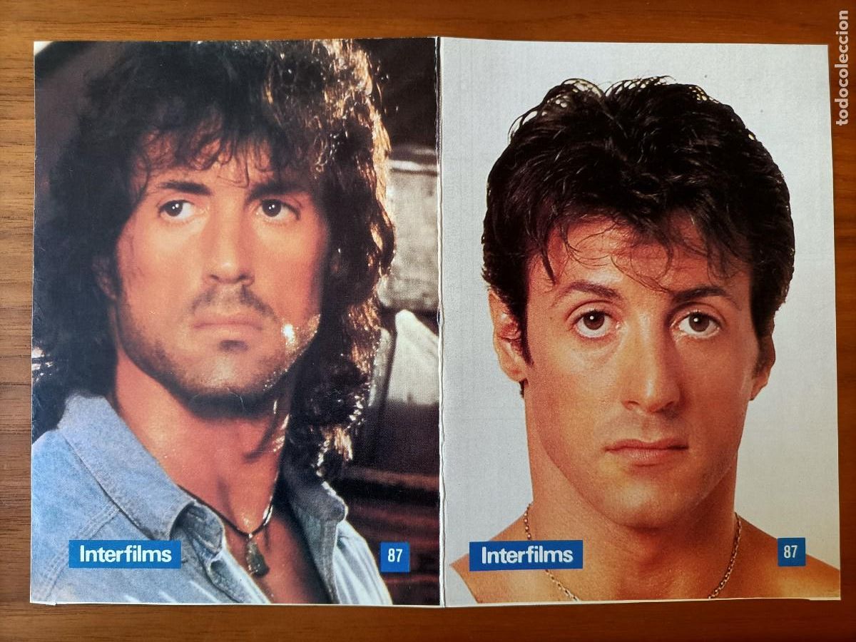 Cine: POSTAL. FOTO. LOTE DE DOS FOTOS DE SYLVESTER STALLONE, CON SUS DATOS Y FILMOGRAF&Iacute;A COMPLETA.