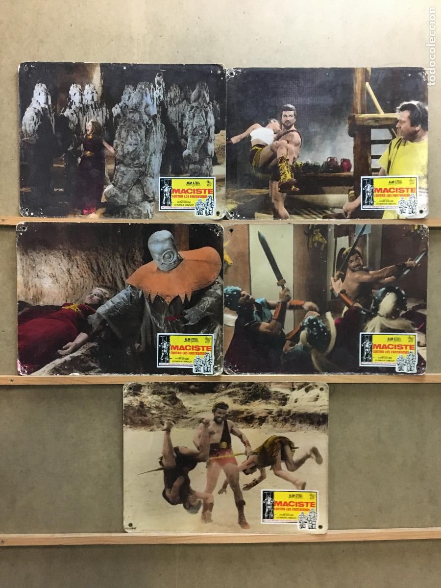 Cine: RE96D MACISTE CONTRA LOS MONSTRUOS ALAN STEEL REG LEWIS PEPLUM 5 FOTOCROMOS CARTON ORIG ESTRENO