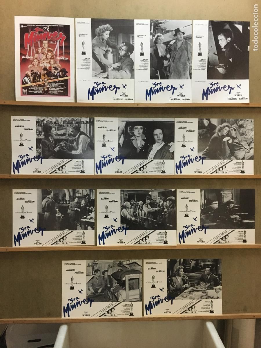 Cine: SI57D LA SE&Ntilde;ORA MINIVER GREER GARSON WALTER PIDGEON SET COMPLETO 12 FOTOCROMOS ORIGINAL R-81