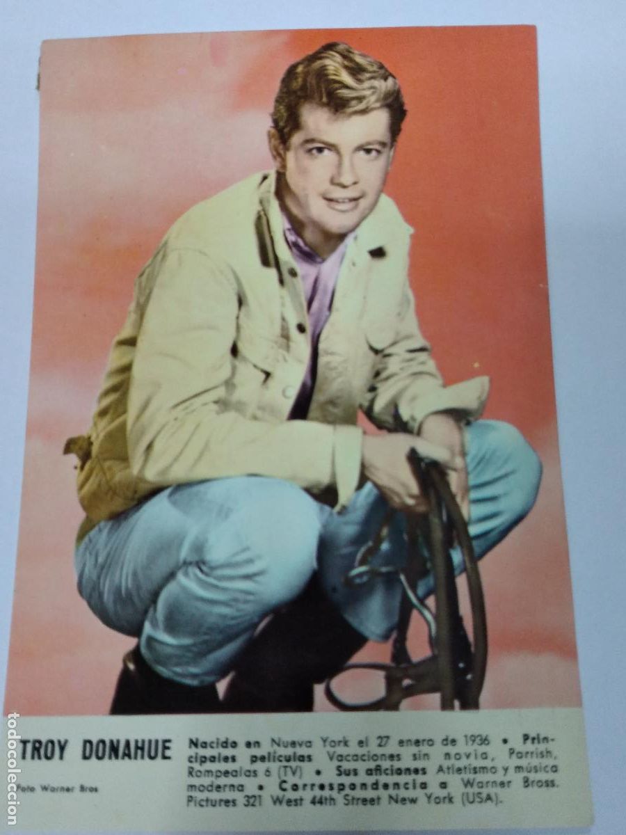 Cinema: TROY DONAHUE - FICHA FOTO POSTAL - WARNER BROS