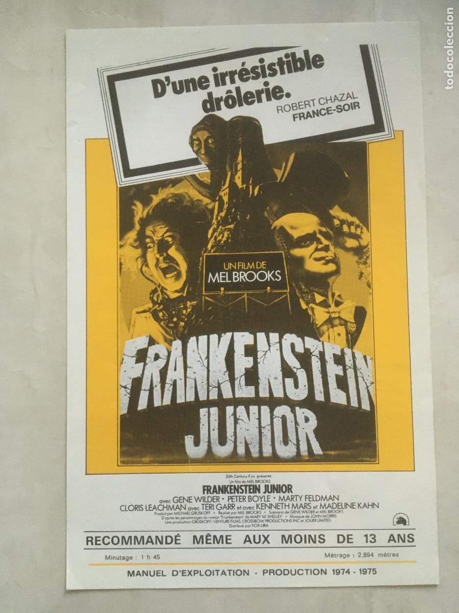 Cine: el jovencito frankenstein young mel brooks gene wilder guia publicitaria original estreno
