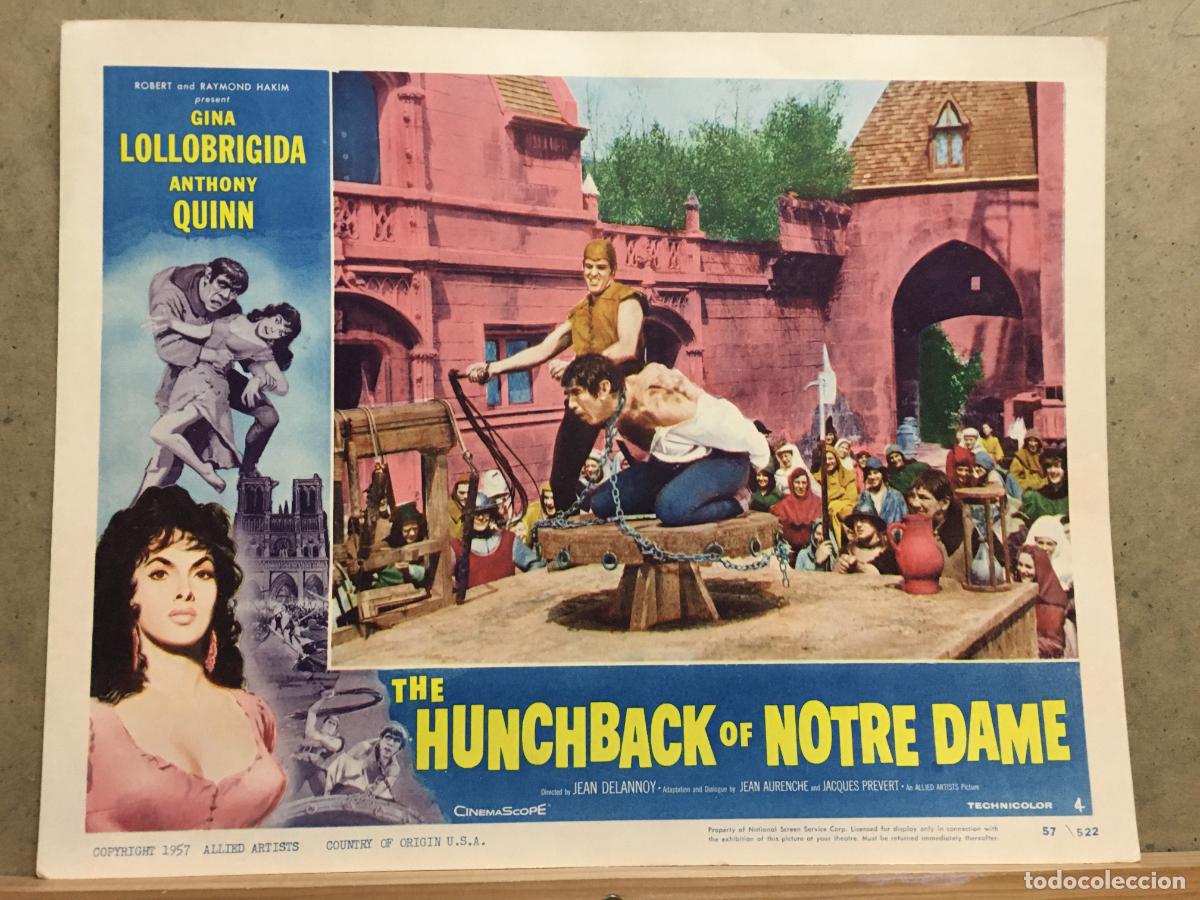 Cin&eacute;ma: ACX54 NOTRE DAME DE PARIS GINA LOLLOBRIGIDA ANTHONY QUINN FOTOCROMO LOBBY CARD ORIGINAL AMERICANO