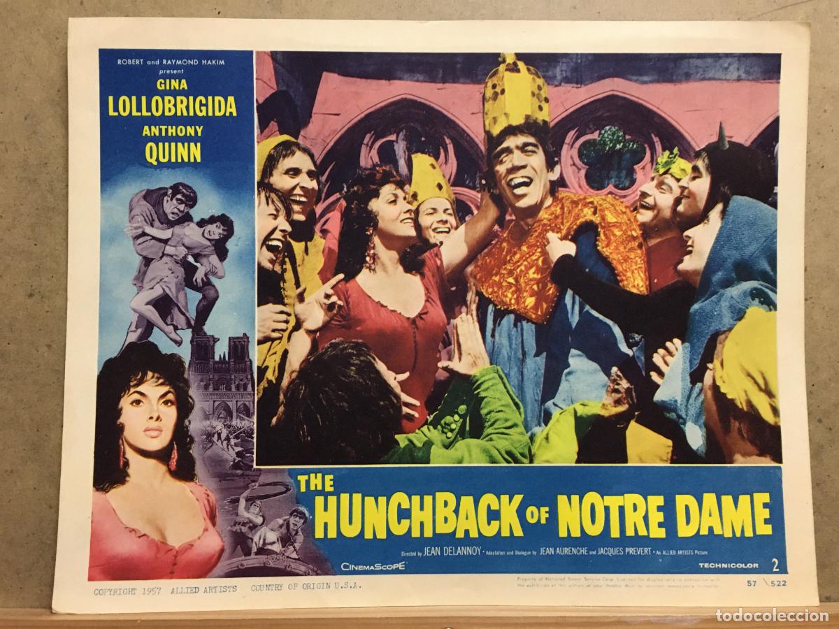 Cine: ACX55 NOTRE DAME DE PARIS GINA LOLLOBRIGIDA ANTHONY QUINN FOTOCROMO LOBBY CARD ORIGINAL AMERICANO