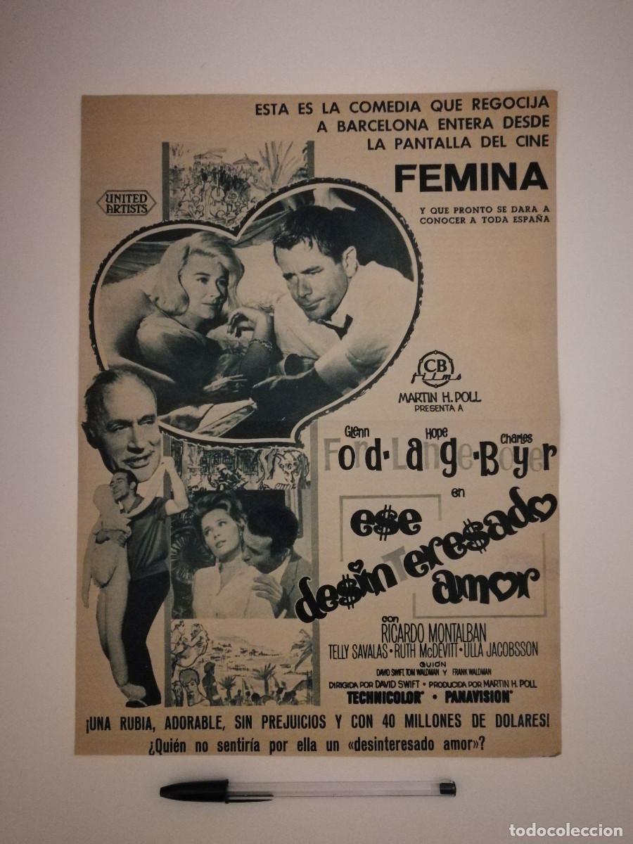 Kino: ANTIGUO ANUNCIO ENCARTONADO - Ese desinteresado amor - HOPE LANGE - GLENN FORD-David Swift