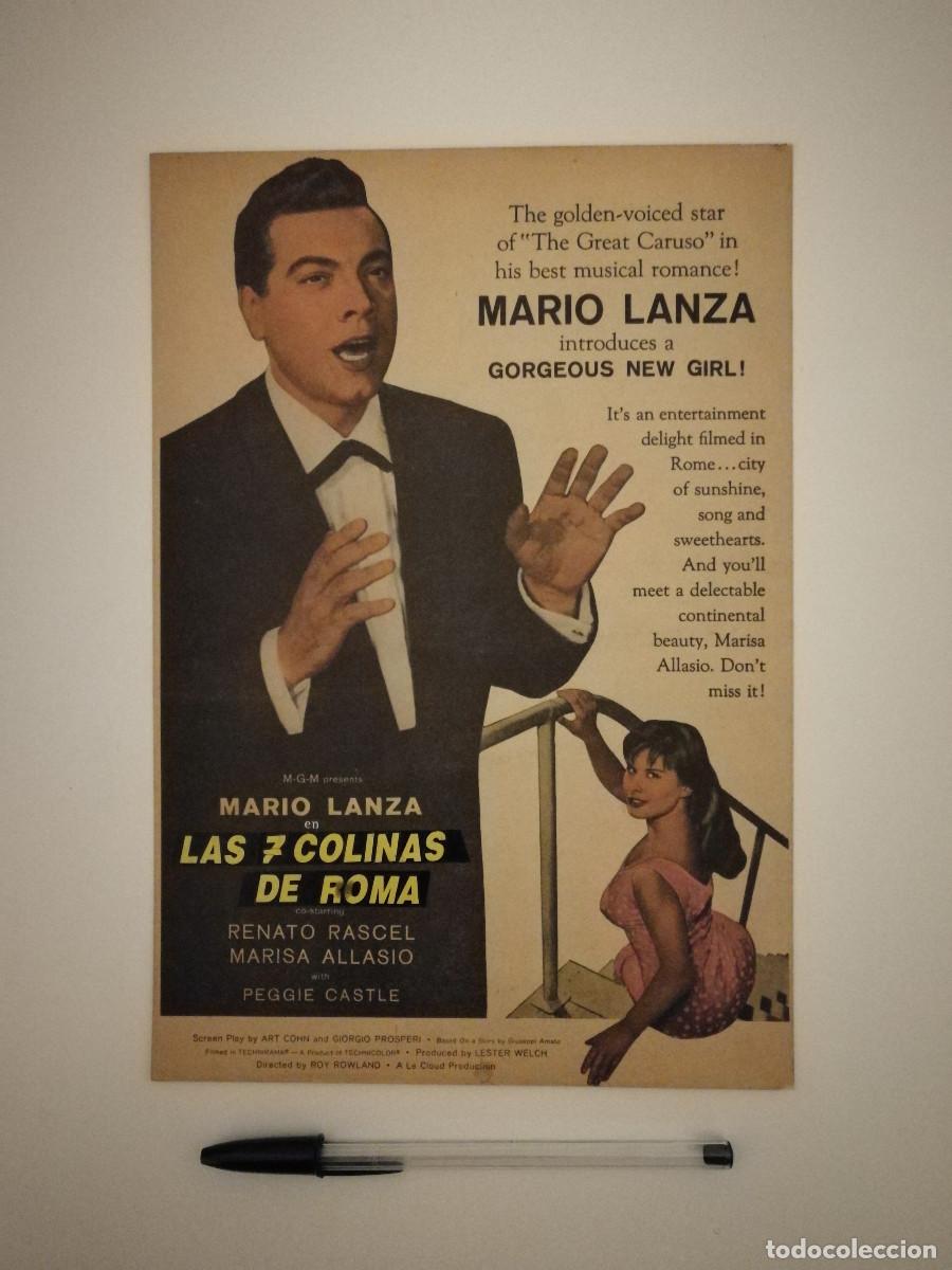 Cine: ANTIGUO ANUNCIO ENCARTONADO -20*25- LAS SIETE COLINAS DE ROMA - MARIO LANZA - MARISA ALLASIO