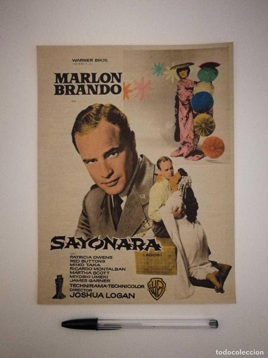 Cinema: ANTIGUO ANUNCIO ACARTONADO -20*25- SAYONARA - MARLON BRANDO - JOSHUA LOGAN
