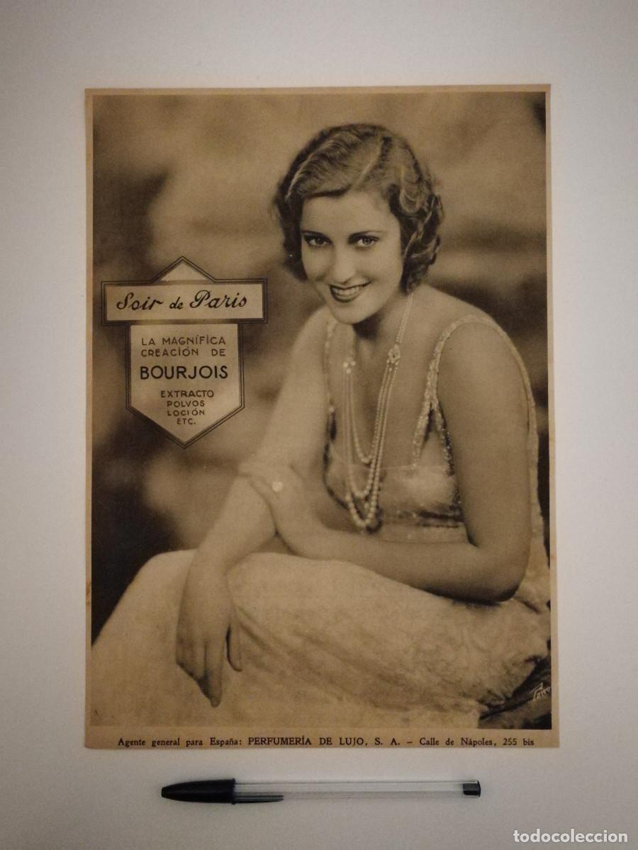 Cin&eacute;ma: ANTIGUA HOJA PUBLICITARIA -A4- Jeanette Macdonald - BOURJOIS SOIR DE PARIS - PUBLICIDAD LOCION