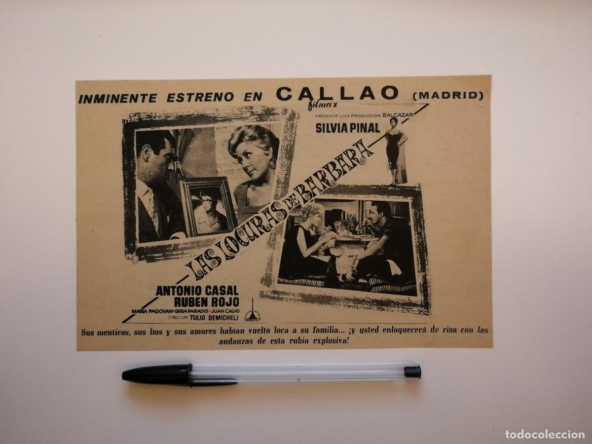 Cin&eacute;ma: ANTIGUO ANUNCIO ENCARTONADO -13*18- LAS LOCURAS DE BARBARA - SILVIA PINAL - FILMAX - Tulio Demicheli