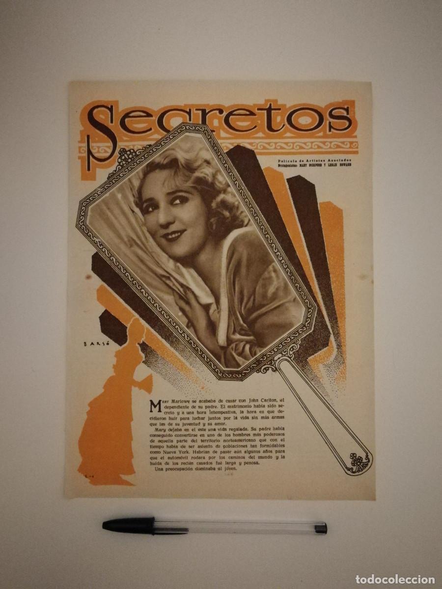 Cinema: ANTIGUO ANUNCIO ENCARTONADO -A4- SECRETOS - Mary Pickford - LESLIE HOWARD - Frank Borzage