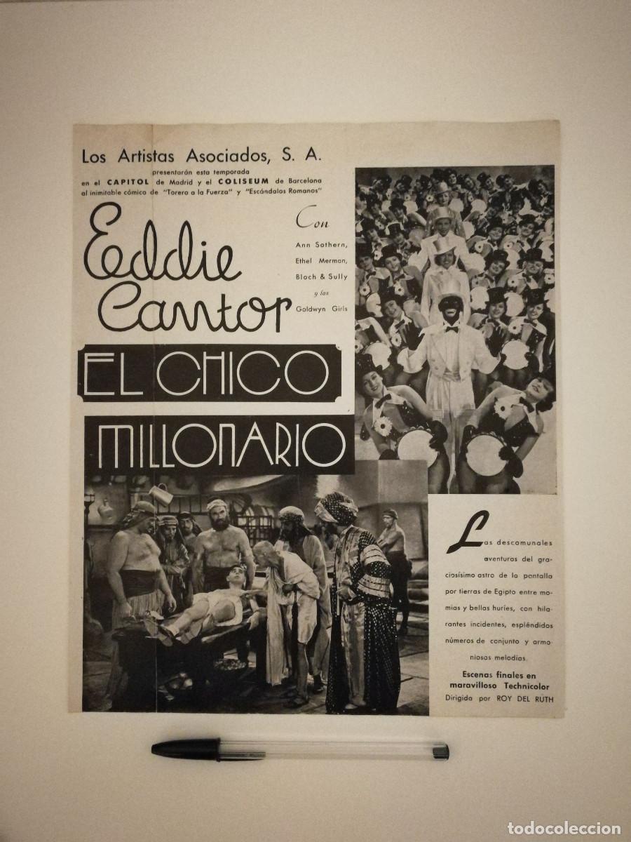 Kino: ANTIGUA HOJA PUBLICITARIA - EL CHICO MILLONARIO - EDDIE CANTOR - POLVOS SOIR DE PARIS