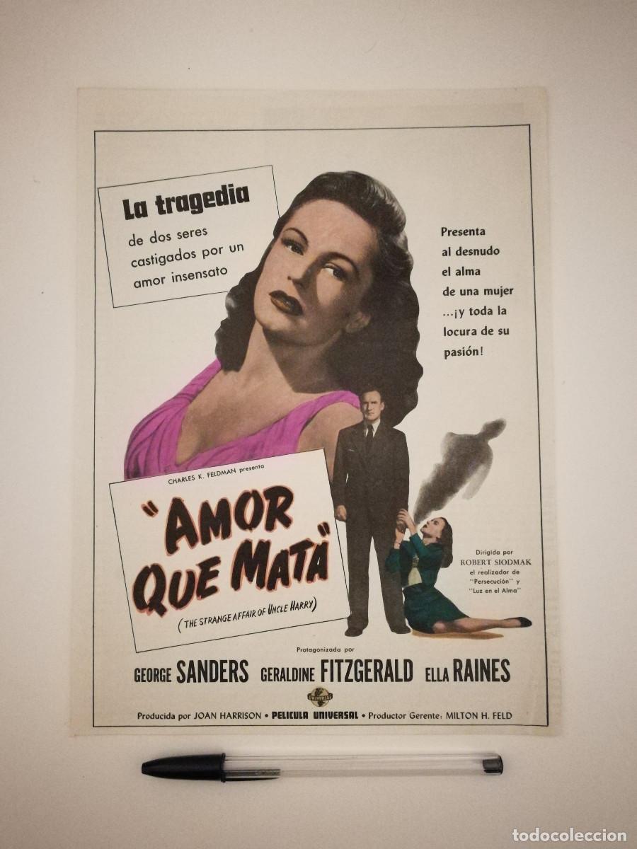 Kino: ANTIGUO ANUNCIO ENCARTONADO - A4- AMOR QUE MATA - Geraldine Fitzgerald - PESADILLA - Robert Siodmak