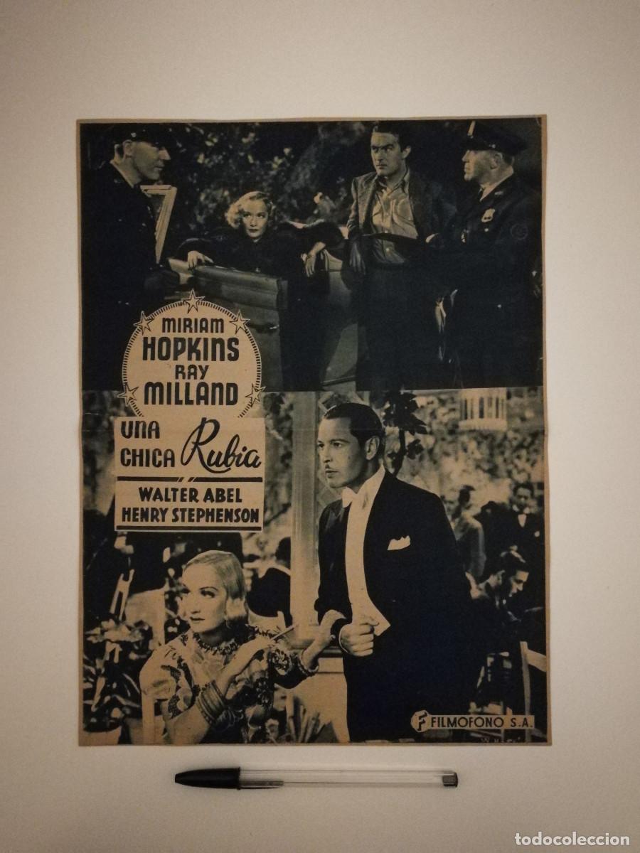 Cine: ANTIGUO ANUNCIO ENCARTONADO - UNA CHICA RUBIA - Miriam Hopkins - RAY MILLAND