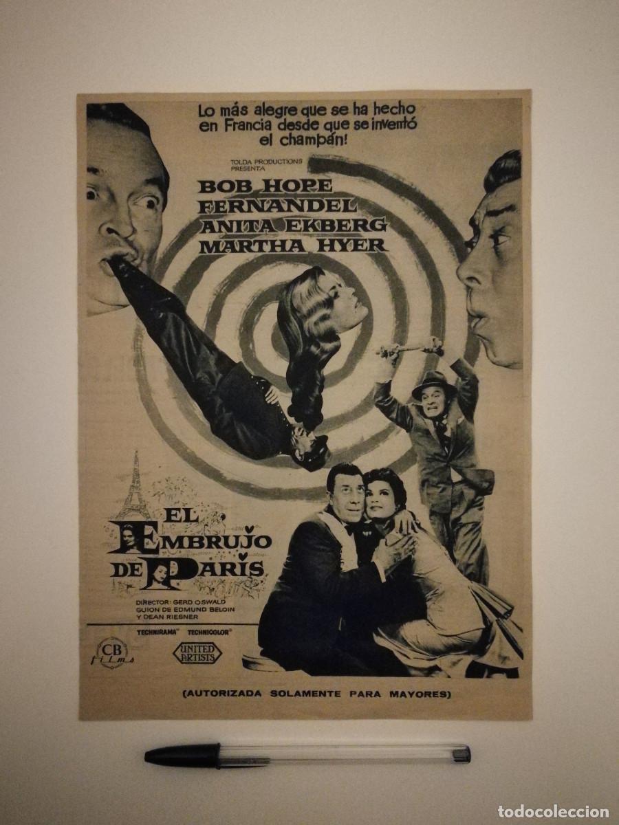 Cin&eacute;ma: ANTIGUO ANUNCIO ENCARTONADO -A4- EL EMBRUJO DE PARIS - FERNANDEL - ANITA EKBERG - MARTHA HYER