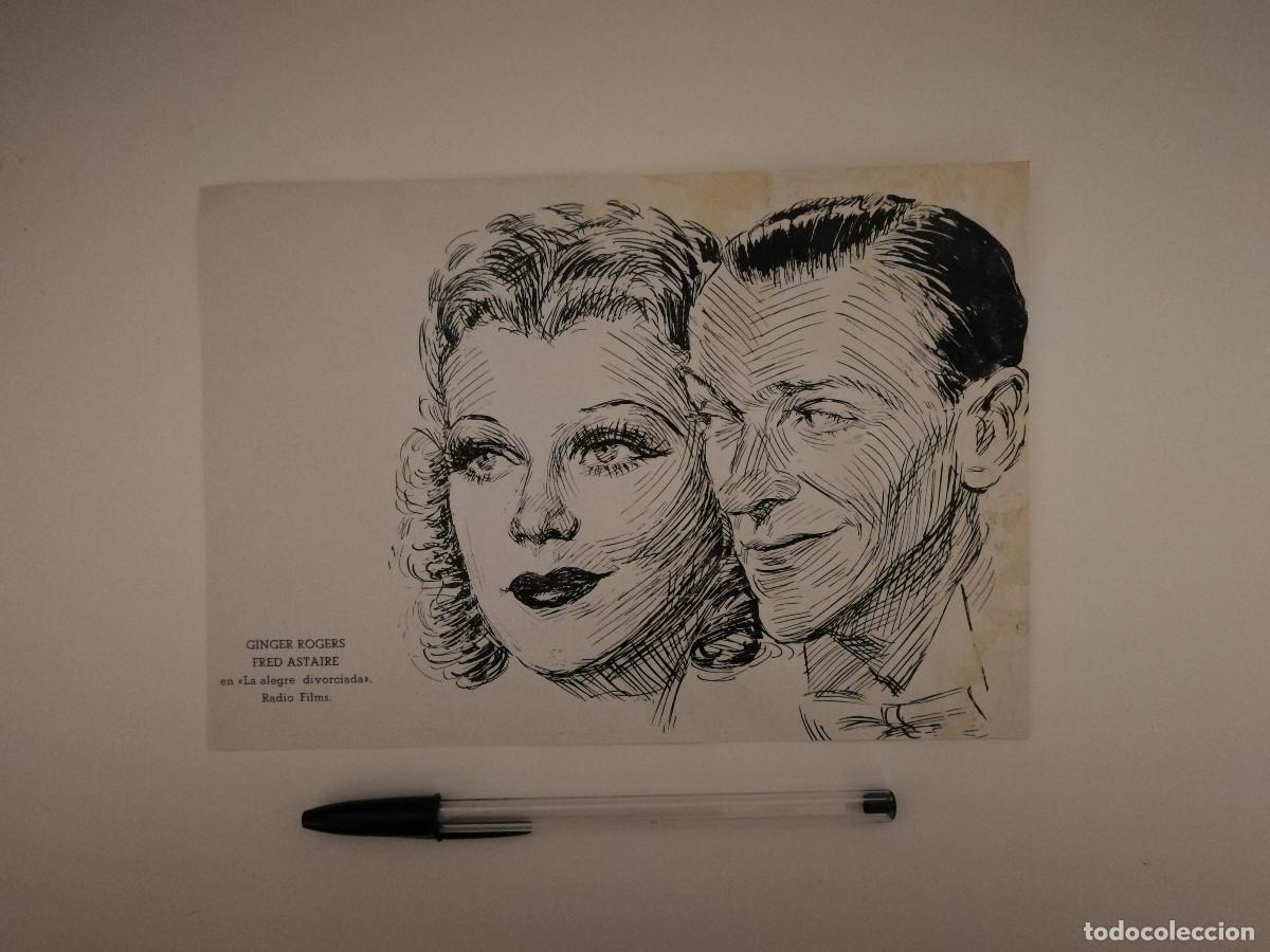 Kino: ANTIGUO ANUNCIO ENCARTONADO - FRED ASTAIRE - GINGER ROGERS - LA ALEGRE DIVORCIADA- DIBUJO