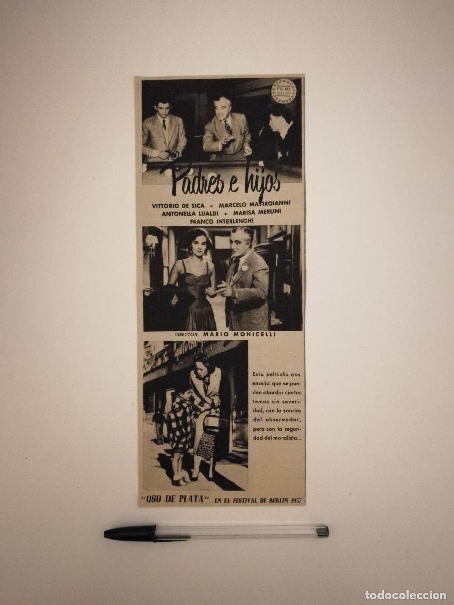Kino: ANTIGUO ANUNCIO ENCARTONADO - PADRES E HIJOS - VITTORIO DE SICA - ANTONELLA LUALDI