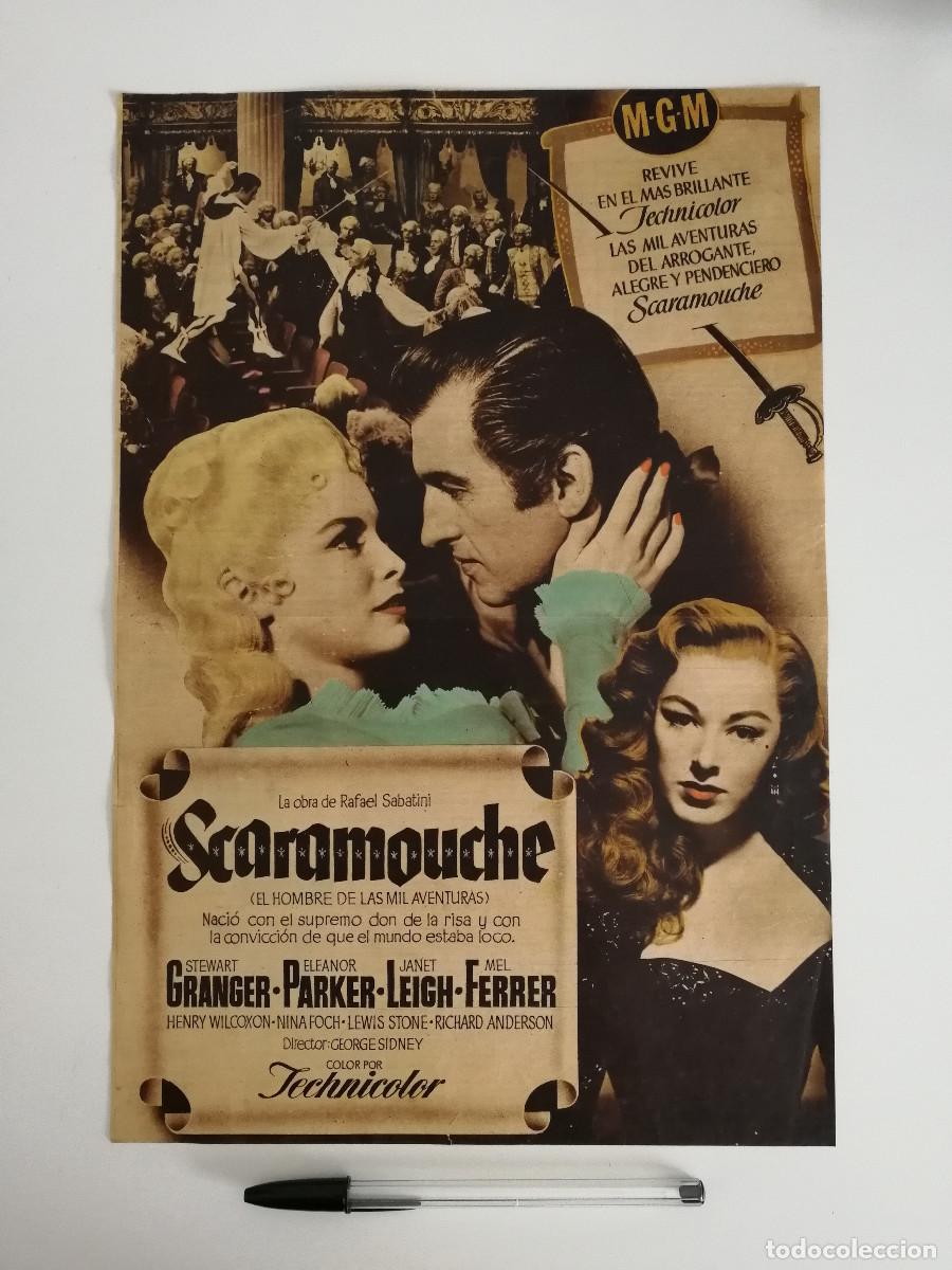 Cine: ANTIGUO ANUNCIO ENCARTONADO - SCARAMOUCHE - ELEANOR PARKER - STEWART GRANGER - JANET LEIGH