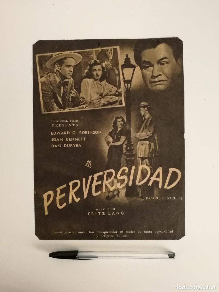 Kino: ANTIGUO ANUNCIO ENCARTONADO - PERVERSIDAD - FRITZ LANG - EDWARD G ROBINSON -JOAN BENNETT -PUBLICIDAD