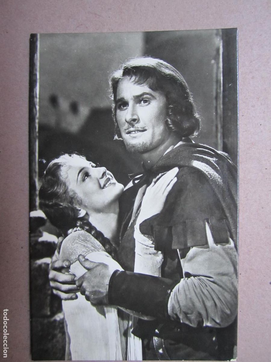 Cin&eacute;ma: errol flynn olivia de havilland postal original b/n - robin de los bosques