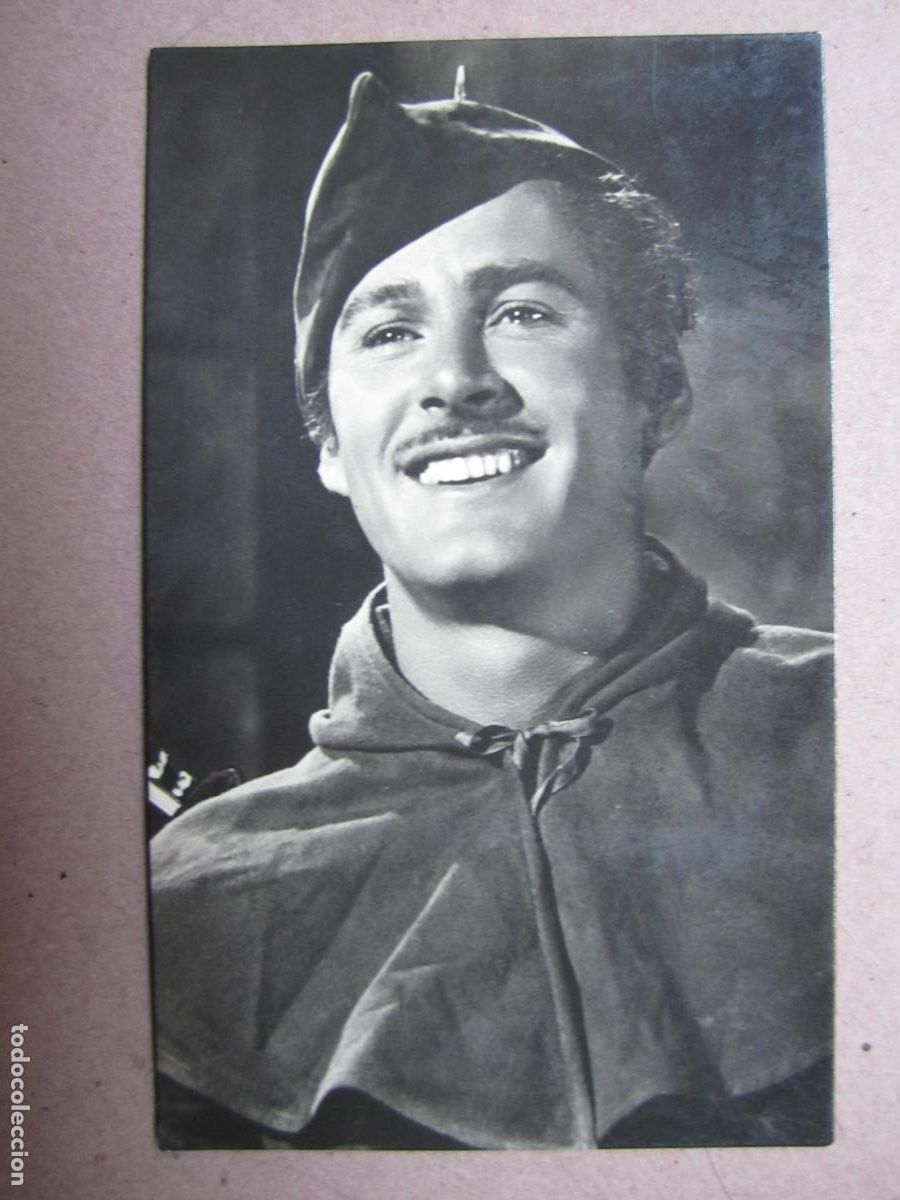 Cine: errol flynn - postal original b/n - cinema actor - robin de los bosques