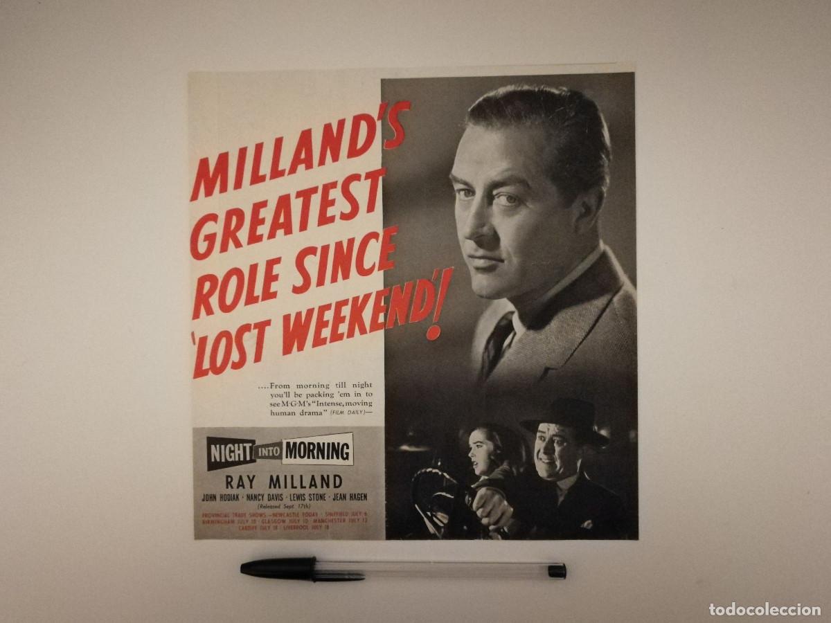 Cin&eacute;ma: ANTIGUO ANUNCIO ENCARTONADO - NIGHT INTO MORNING - RAY MILLAND - CINE NEGRO