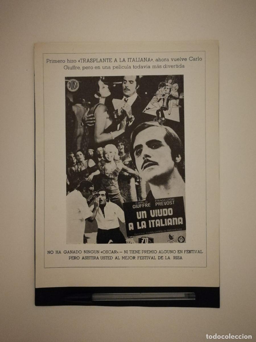 Cin&eacute;ma: ANTIGUO ANUNCIO ENCARTONADO -A4- UN VIUDO A LA ITALIANA - Fran&ccedil;oise Pr&eacute;vost