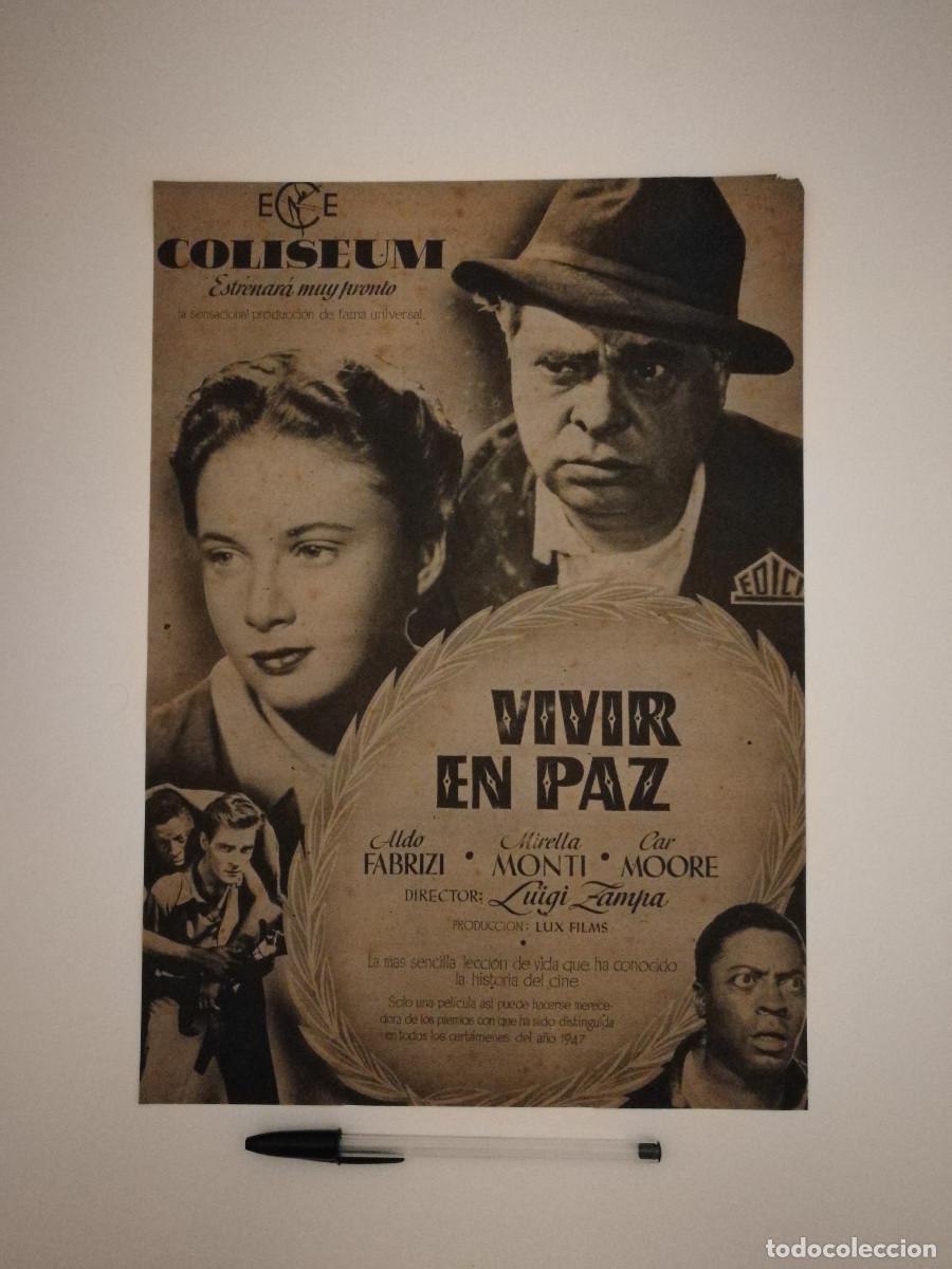 Cinema: ANTIGUO ANUNCIO ENCARTONADO - VIVIR EN PAZ - Mirella Monti - Aldo Fabrizi - LUIGI ZAMPA