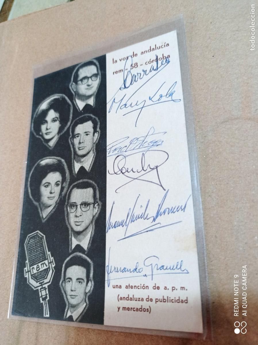 Kino: TARJETA TIPO POSTAL LA VOZ DE ANDALUCIA. REM-58. C&Oacute;RDOBA. FIRMADA POR LOS INTEGRANTES DE LA EMI-
