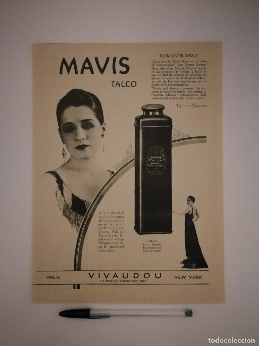Cine: ANTIGUO ANUNCIO ENCARTONADO -A4- Norma Shearer - MAVIS TALCO PERFUME - PUBLICIDAD