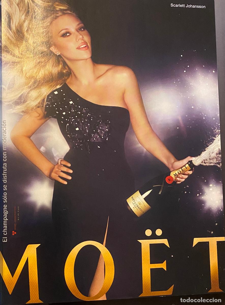 Cin&eacute;ma: Publicidad de M&ouml;et Chandon, con actriz Scarlett Johansson. 2009. P&aacute;gina de revista. Enmarcable.