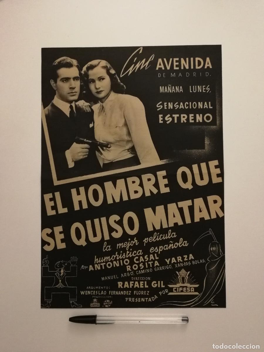 Cine: ANTIGUO ANUNCIO ENCARTONADO - EL HOMBRE QUE SE QUISO MATAR - CINE ESPA&Ntilde;OL - ROSITA YARZA