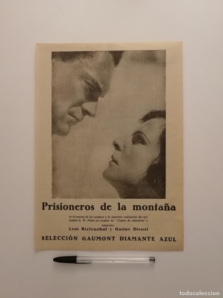 Kino: ANTIGUO ANUNCIO ENCARTONADO -A4- PRISIONEROS DE LA MONTA&Ntilde;A - Leni Riefenstahl - G W PABST