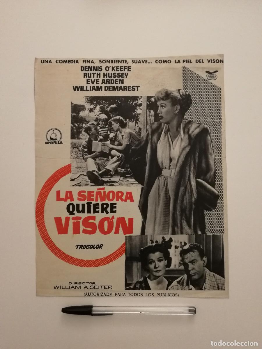 Cin&eacute;ma: ANTIGUO ANUNCIO ENCARTONADO -20*25- LA SE&Ntilde;ORA QUIERE VISON - RUTH HUSSEY - DENNIS O'KEEFE