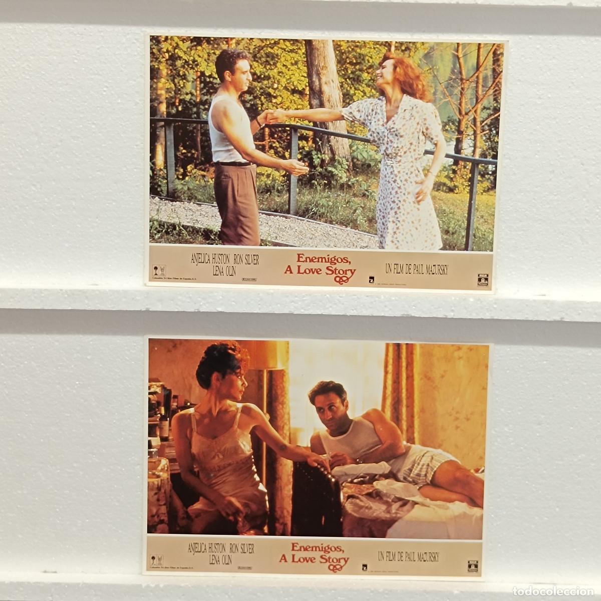 Kino: LOTE 2 FOTOCROMOS. ORIGINALES DE CINE. ENEMIGOS A LOVE STORY. ANJELICA JUSTON.