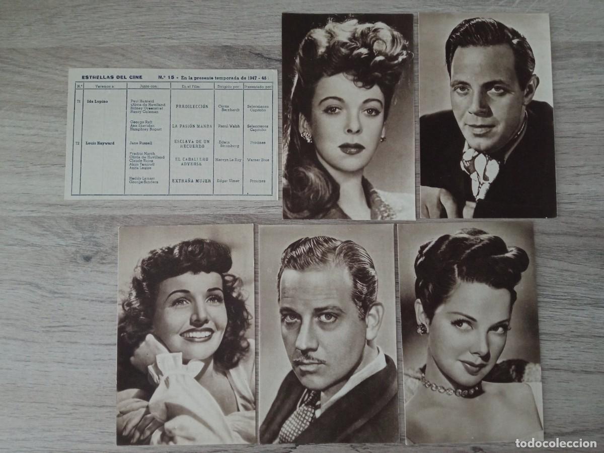 Cine: ESTRELLAS DEL CINE SERIE N&ordm; 15 COMPLETA, POSTLES N&ordm; 71, 72, 73, 74 Y 75: IDA LUPINO, LOUIS HAYWARD,.
