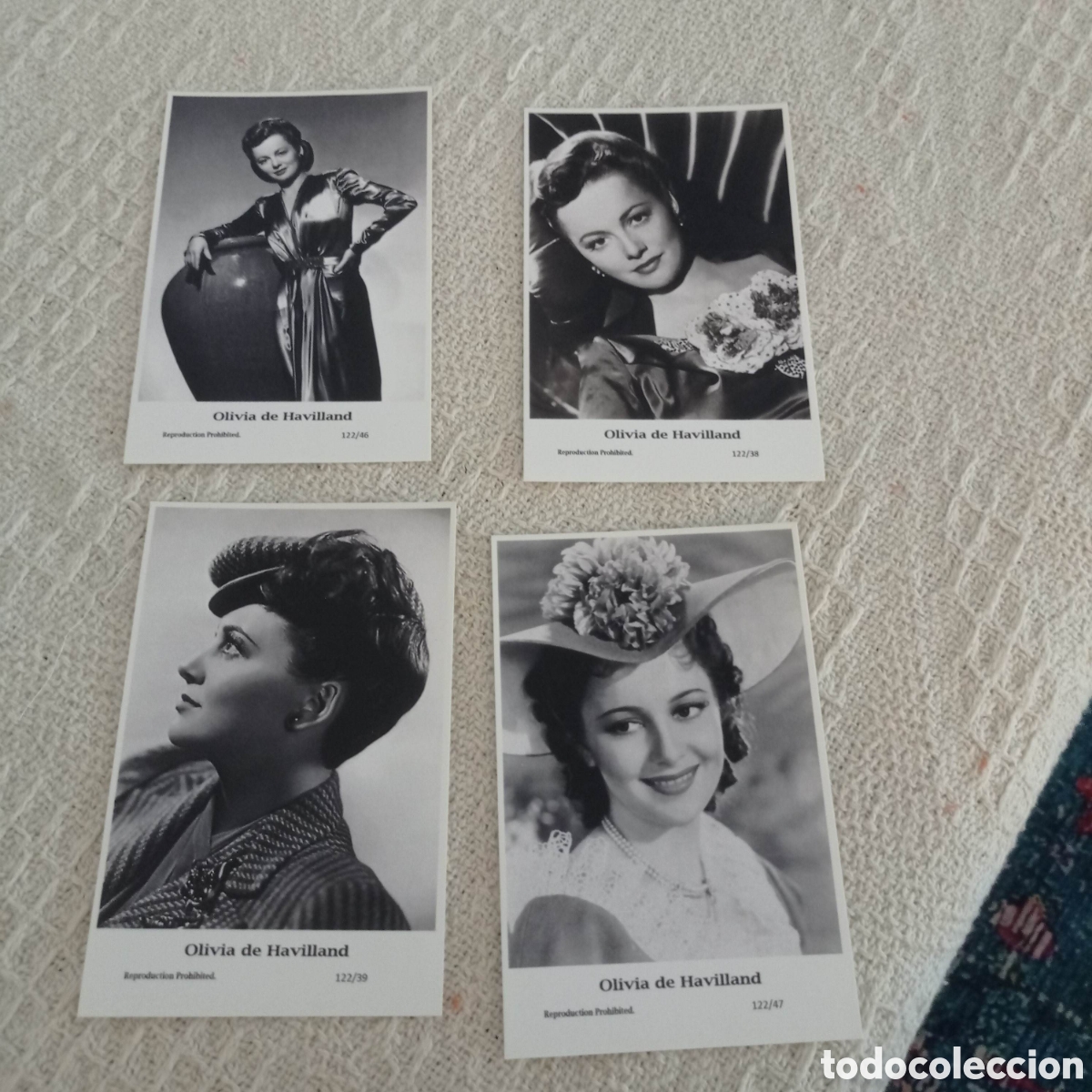 Cine: Olivia de Havilland lote de 4 postales