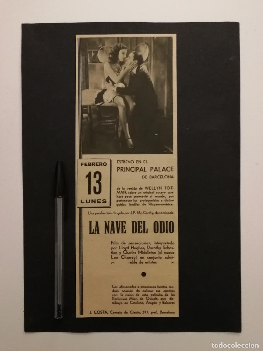 Cin&eacute;ma: ANTIGUO ANUNCIO ENCARTONADO - LA NAVE DEL ODIO - Dorothy Sebastian - John P. McCarthy