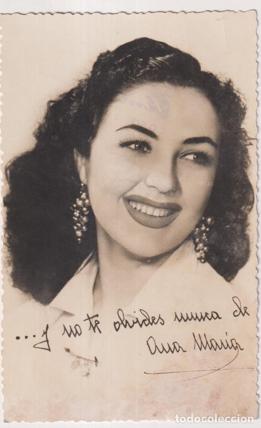 Cin&eacute;ma: Fotograf&iacute;a tama&ntilde;o Postal de la artista Queta Claver., de la revista Ana Mar&iacute;a. Al dorso tamp&oacute;n de An