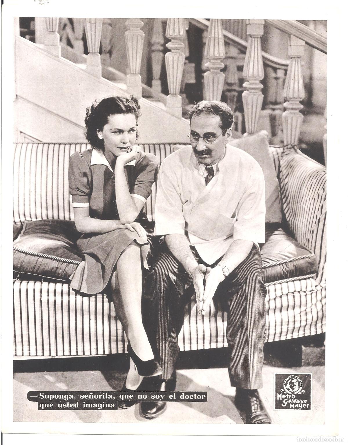 Cinema: F36249 GROUCHO MARX MAUREEN O'SULLIVAN UN DIA EN LAS CARRERAS FOTOCROMO B/N ORIGINAL ESPA&Ntilde;OL