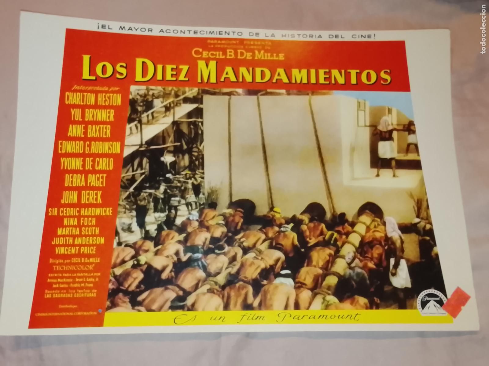 Kino: CARTEL AFICHE FOTOCROMO ORIGINAL - LOS DIEZ MANDAMIENTOS CHARLES HESTON YUL BRYNNER JOHN DEREK