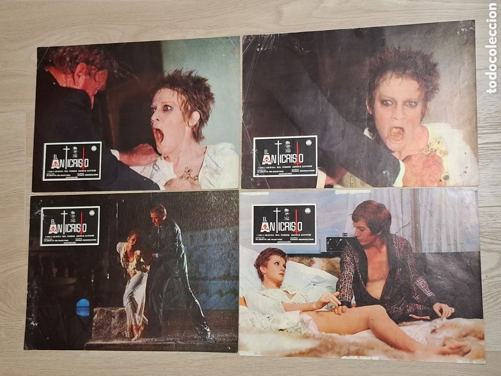 Cine: El anticristo, de Alberto San Martino, Mel Ferrer, gore, terror, 12 fotocromos lobby card, Morricone