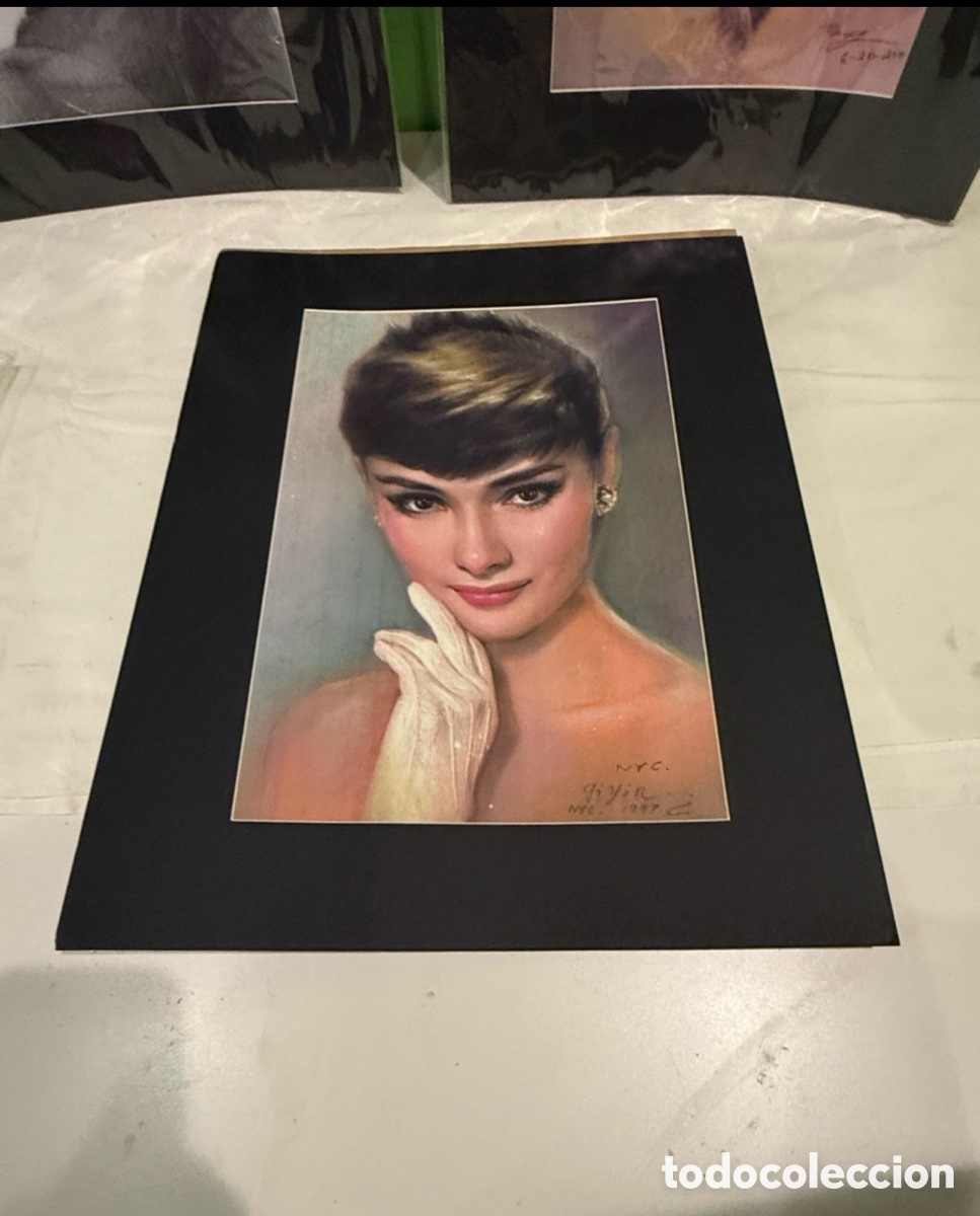 Cinema: Audrey Hepburn, icono de Hollywood, moda cinematogr&aacute;fica, arte pastel 1997, firmado
