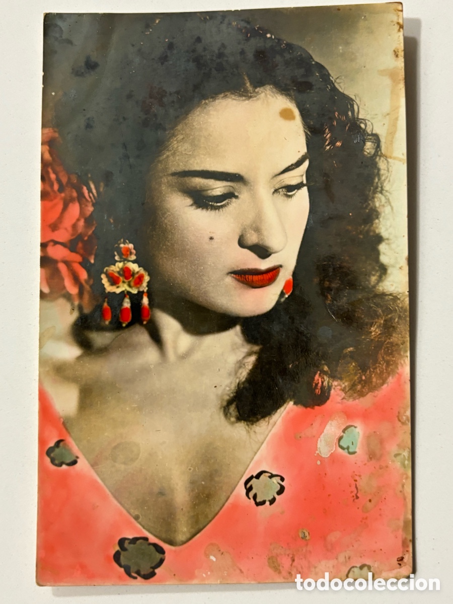 Cine: Antigua tarjeta postal coloreada de Lola Flores M