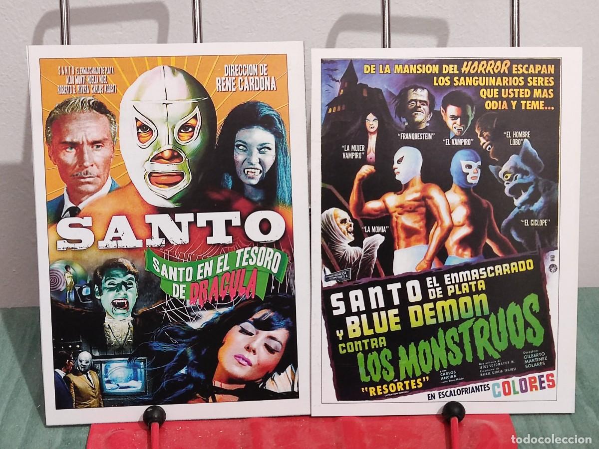 Cine: Santo tesoro de dracula, Enmascarado plata y Blue demon monstruos . 2 Fichas revista Accion