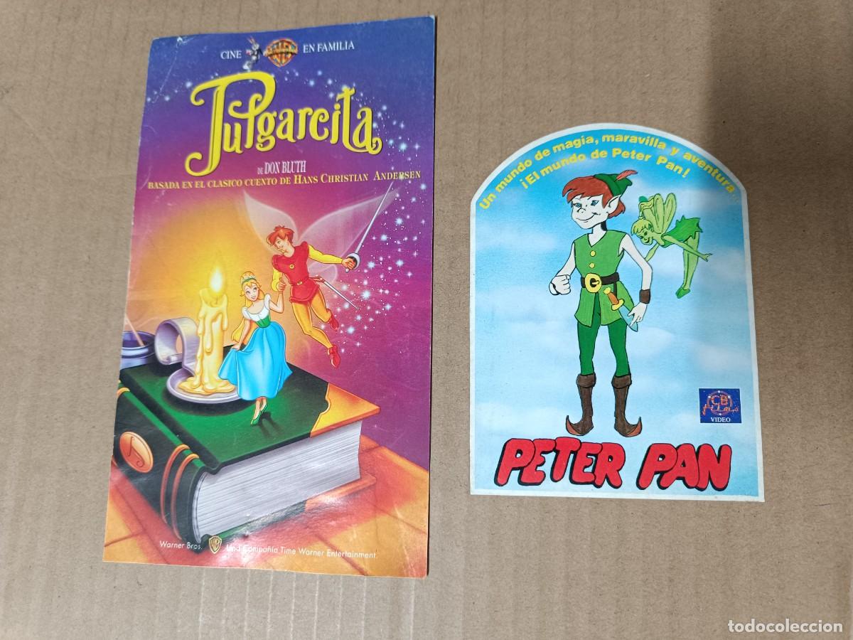 Cine: LOTE 2 ANTIGUAS PEGATINAS DE PELICULAS DE CINE, PULGARCITA , PETER PAN, WARNER BROS - P20