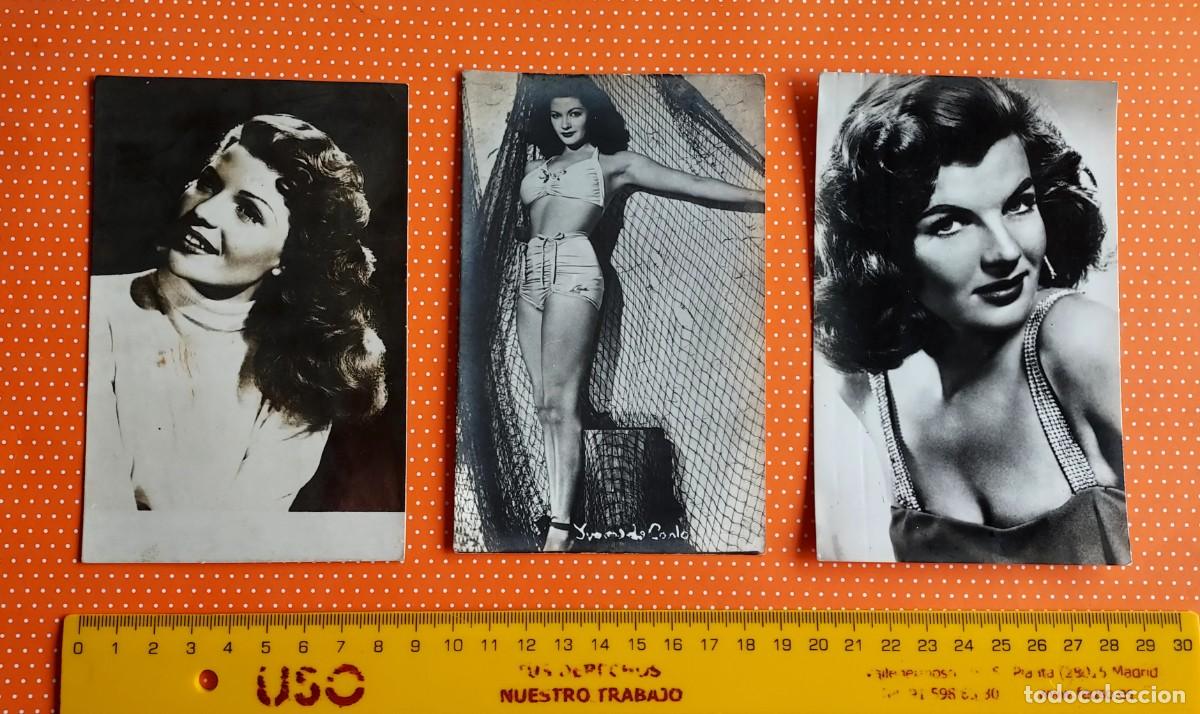 Cine: LOTE 3 POSTALES RITA HAYWORTH YVONNE DE CARLO CORINNE CALVET ESCRITAS POR DETR&Aacute;S VER FOTOS