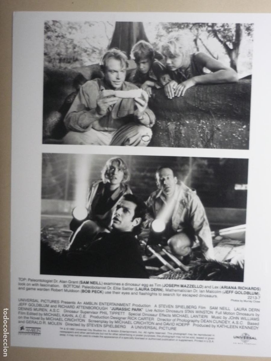 Cine: jurassic park parque jurasico - foto original b/n - sam neill laura dern - steven spielberg